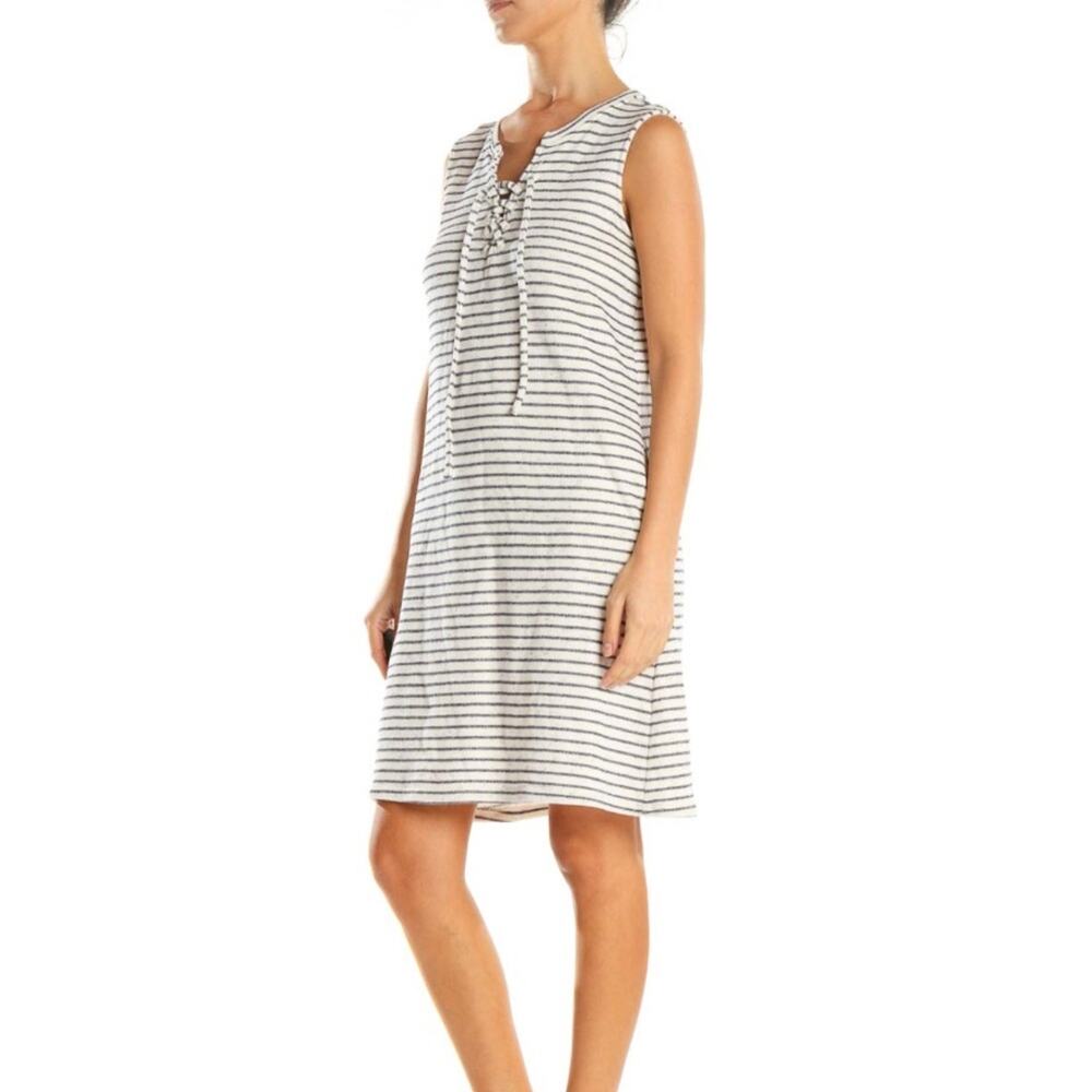 Sunday Terry Cloth Tank Dress Nautical Striped Women's Large Beige/Navy blue